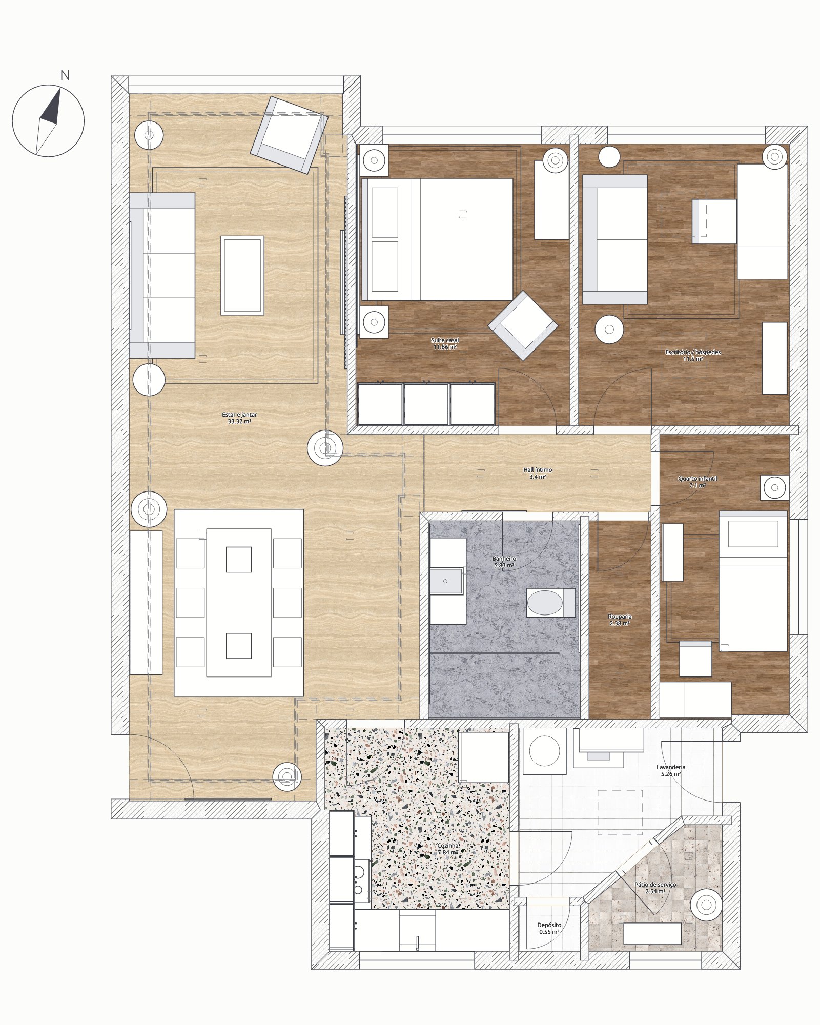 Planta humanizada do apartamento